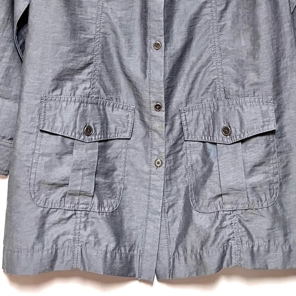 Vintage Chicos Jacket Military Linen Blend Grey SZ 1 Medium Minimalist Lagenlook - Picture 7 of 11